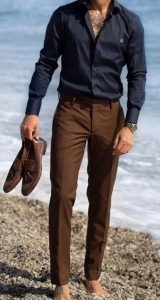 Brown Pants with a Blue Shirt