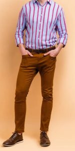 Brown Pants with a Striped Shirt