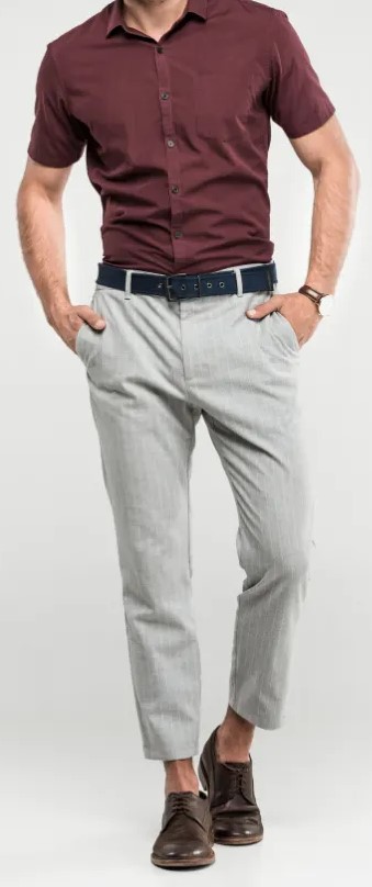 Grey Dress Pants with Burgundy Shirt