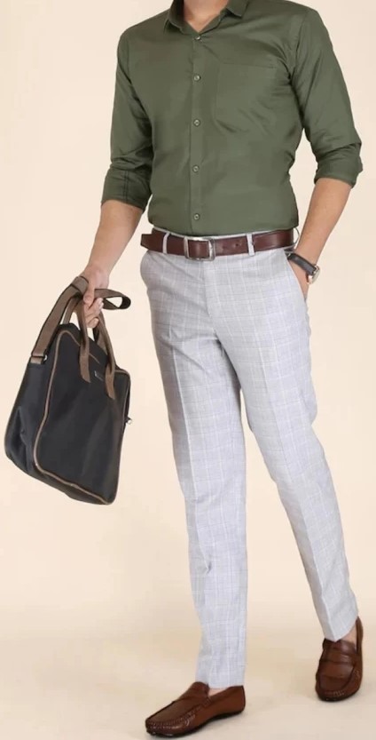 Grey Dress Pants with Olive Green Shirt